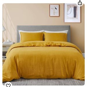 DAPU Pure Linen queen Duvet Set 100% French Linen Mustard Yellow